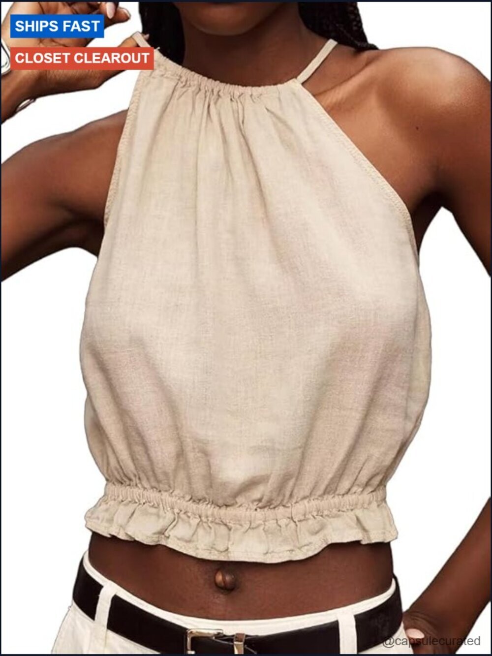 Crop Linen Halter Top High Neck Sleeveless Tank Blouse Summer